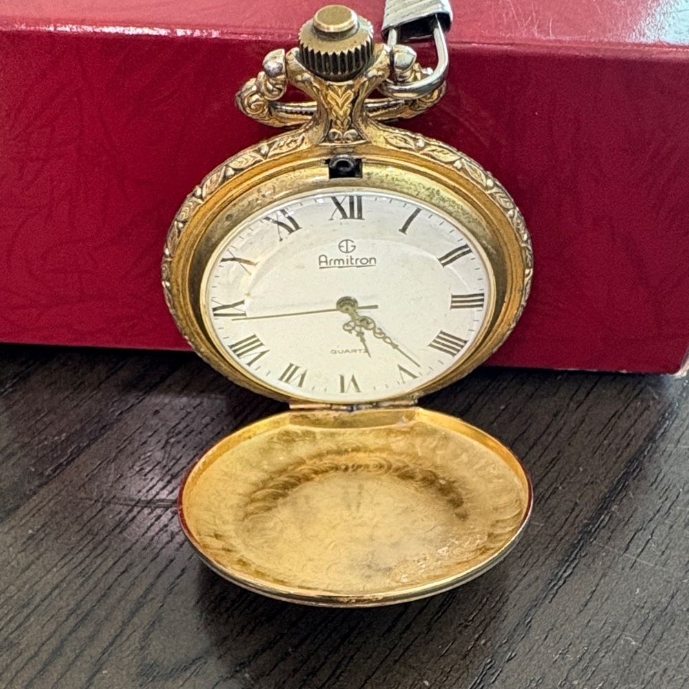 Armitron Gold Pocket Watch Decorative Timepiece with White Dial